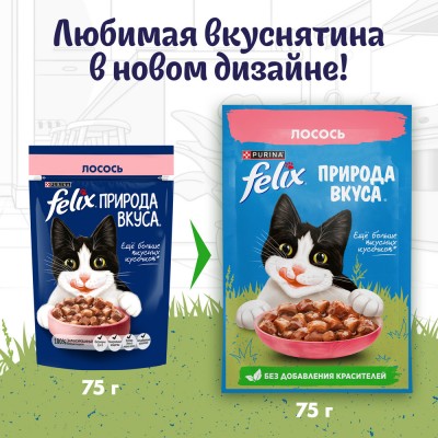 FELIX® Влажный корм Природа вкуса для взрослых кошек с лососем в соусе 75 гр