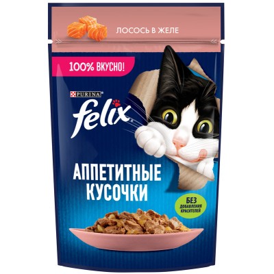 FELIX® Влажный корм Аппетитные кусочки для взрослых кошек с лососем в желе 75 гр