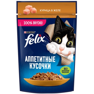 FELIX® Влажный корм Аппетитные кусочки для взрослых кошек с курицей в желе 75 гр