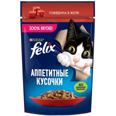 FELIX® Влажный корм Аппетитные кусочки для взрослых кошек с говядиной в желе 75 гр