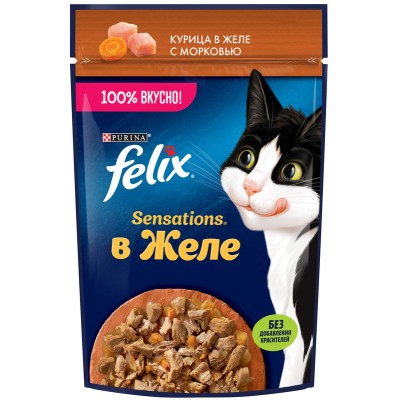FELIX® Sensations Влажный корм для взрослых кошек с курицей в желе с морковью 75 гр