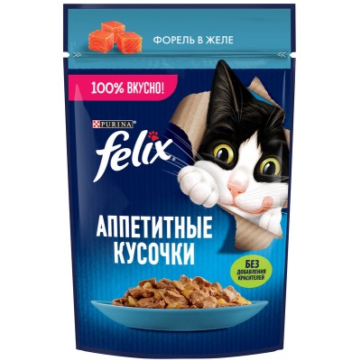 FELIX® Влажный корм Аппетитные кусочки для взрослых кошек с форелью в желе 75 гр