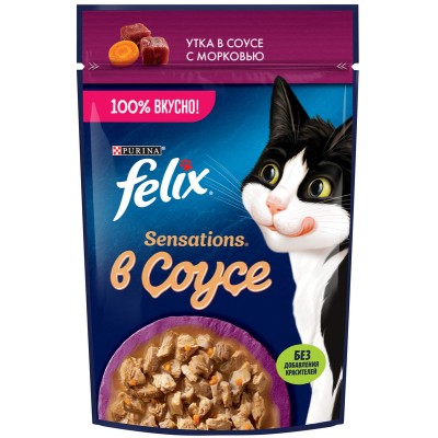 FELIX® Sensations Влажный корм для взрослых кошек с уткой в соусе с морковью 75 гр