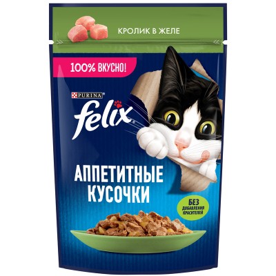 FELIX® Влажный корм Аппетитные кусочки для взрослых кошек с кроликом в желе 75 гр