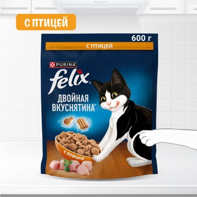 Felix Сухой корм Двойная вкуснятина для взрослых кошек с птицей 600 гр