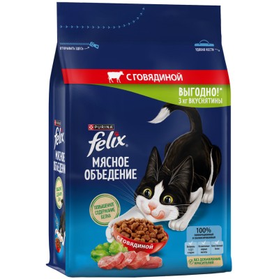 Felix Сухой корм Мясное объедение для взрослых кошек с говядиной 3 кг