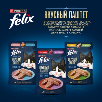 FELIX® Влажный корм Вкусный паштет для взрослых кошек со вкусом говядины и ягнёнка 75 гр
