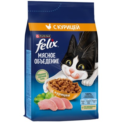 Felix Сухой корм Мясное объедение для взрослых кошек с курицей 1,3 кг