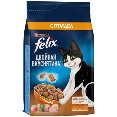 Felix Сухой корм Двойная вкуснятина для взрослых кошек с птицей 1,3 кг