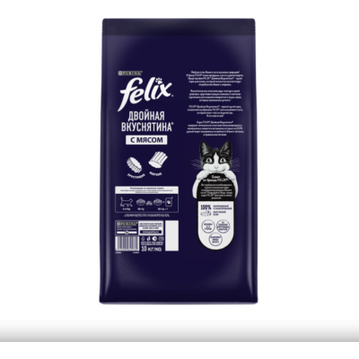 Felix Сухой корм Двойная вкуснятина для взрослых кошек с мясом 10 кг