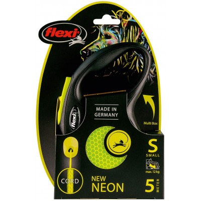 Flexi рулетка Neon New Classic S (до 12 кг) трос 5 м, светоотражающая, желтый неон