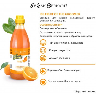 Iv San Bernard Fruit of the Grommer Orange Шампунь для слабой выпадающей шерсти с силиконом 1 л.