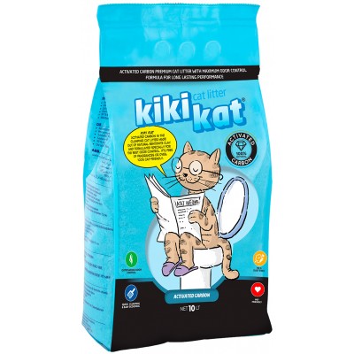 KikiKat Бентонитовый наполнитель для кошачьего туалета супер-белый комкующийся "Активированный уголь" 10 л.