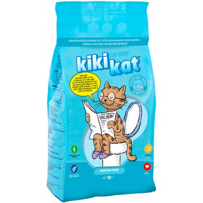 KikiKat Бентонитовый наполнитель для кошачьего туалета супер-белый комкующийся с ароматом "Горная свежесть" 10 л.