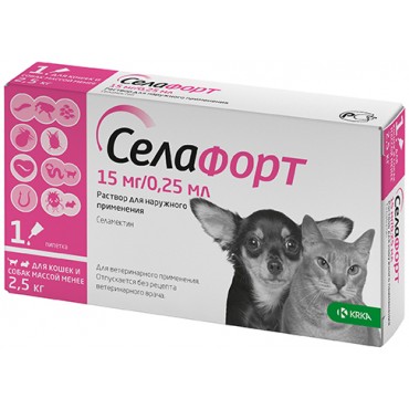 Селафорт капли инсектоакарицидные для кошек менее 2,5кг 1 пипетка 0.25мл.