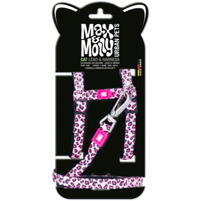Max & Molly Комплект для кошек шлейка и поводок, Розовый леопард