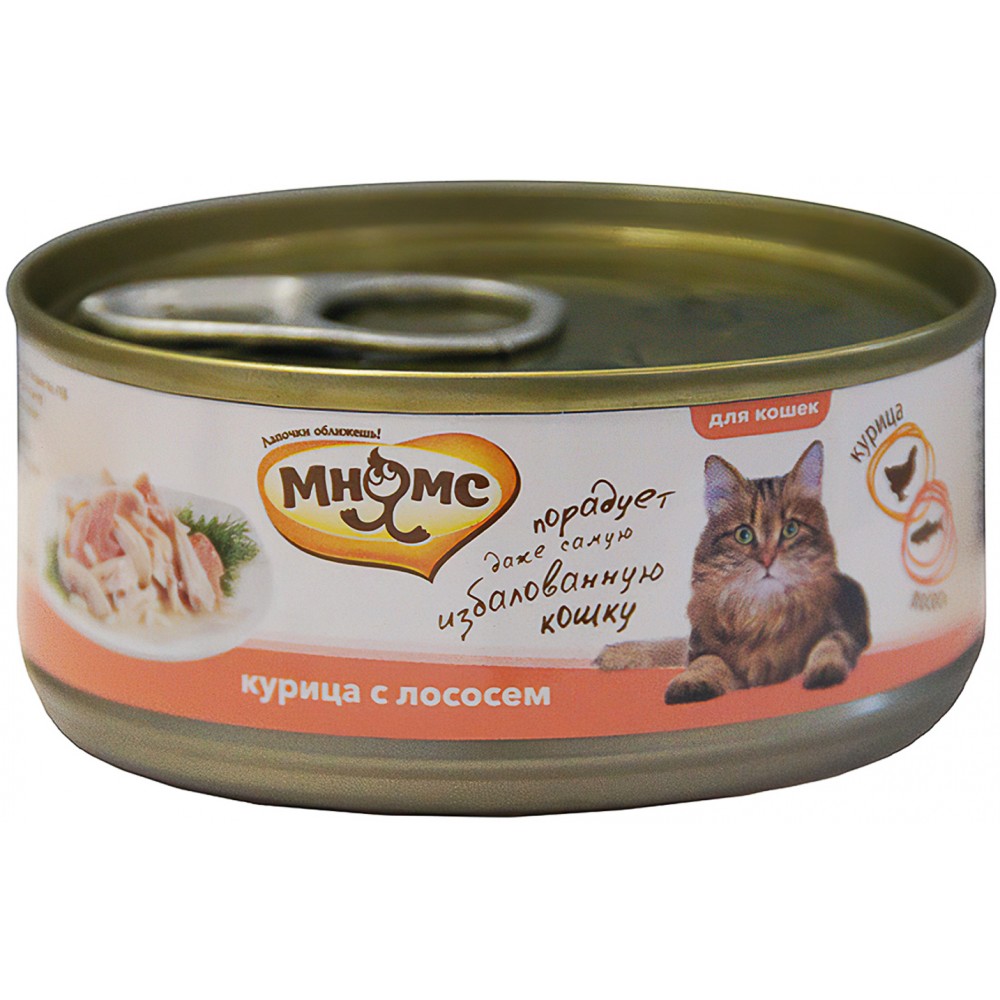 Мнямс Влажный корм для кошек Курица с лососем в нежном желе 70 гр.