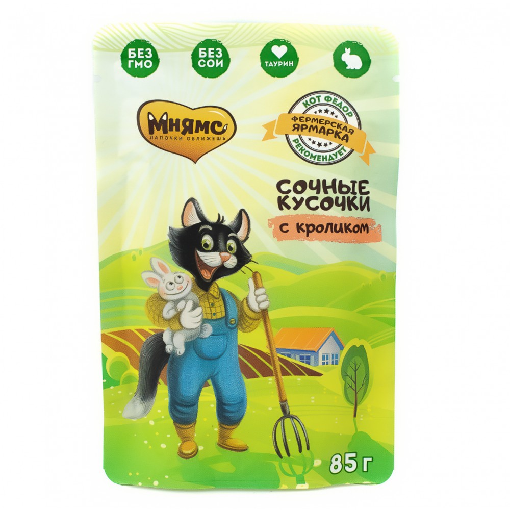 Мнямс Влажный корм сочные кусочки для кошек с кроликом «Фермерская ярмарка» линия Кот Федор 85гр.