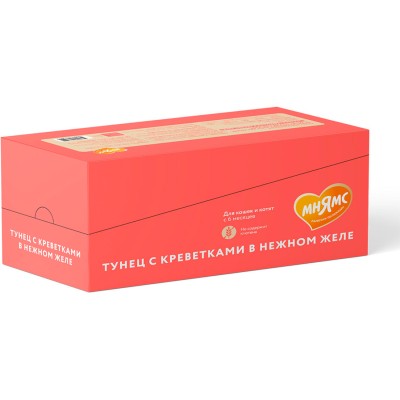 Мнямс На каждый день Влажный корм для кошек и котят старше 6 месяцев тунец с креветками в нежном желе 80 гр