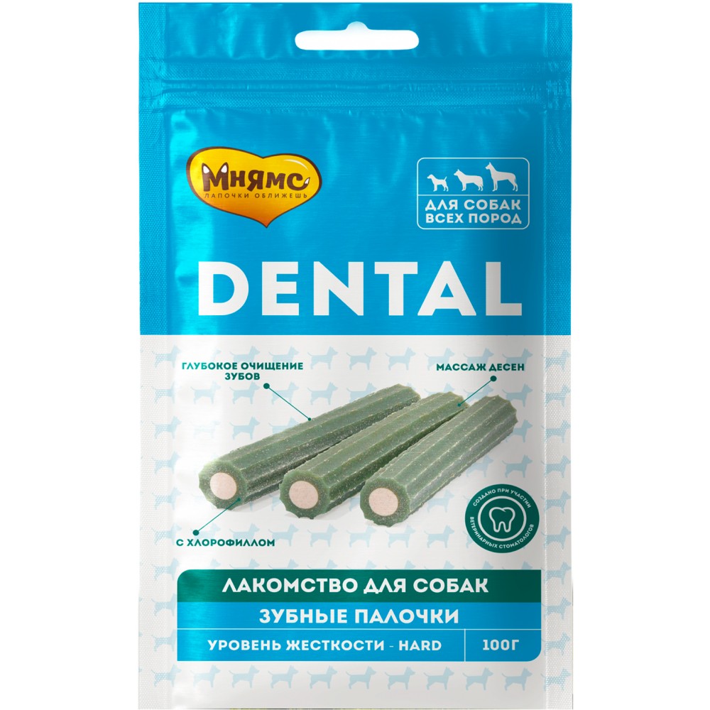 Мнямс Лакомство DENTAL для собак "Зубные палочки" с хлорофиллом 100 гр.