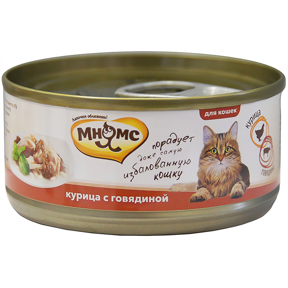 Мнямс Влажный корм ля кошек Курица с говядиной в нежном желе 70 гр.