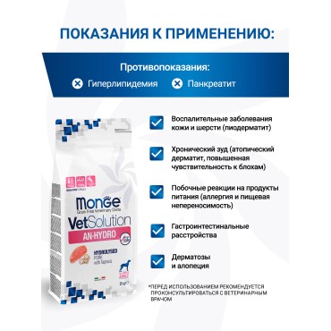 Monge VetSolution Dog An-Hydro Диетический корм ан-гидро для собак при пищевой непереносимости 2 кг