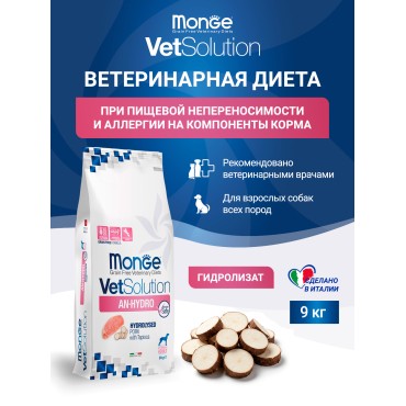 Monge VetSolution Dog An-Hydro Диетический корм ан-гидро для собак при пищевой непереносимости 9 кг