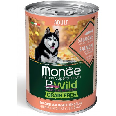 Monge Dog BWild GRAIN FREE беззерновые консервы из лосося с тыквой и кабачками для взрослых собак всех пород 400 гр.