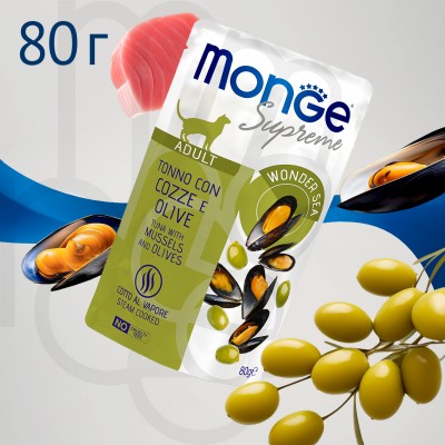 Monge Supreme Adult Влажный корм для взрослых кошек с мидиями и оливками 80 гр.