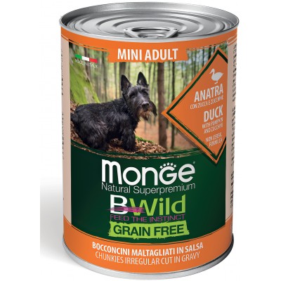 Monge Dog BWild GRAIN FREE Mini беззерновые консервы из утки с тыквой и кабачками для взрослых собак мелких пород 400 гр.