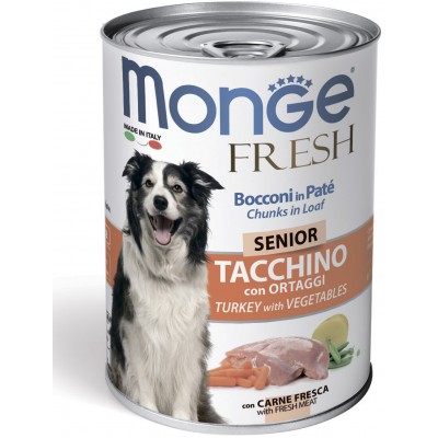 Monge Dog Fresh Chunks in Loaf консервы для пожилых собак мясной рулет индейка с овощами 400 гр.
