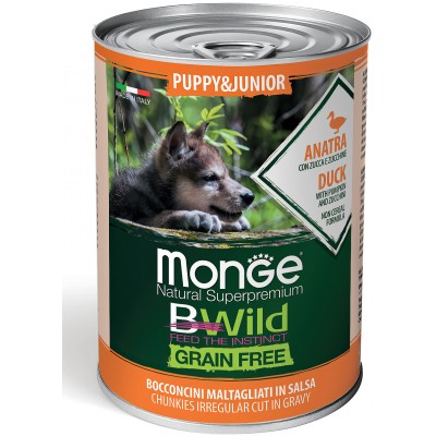 Monge Dog BWild GRAIN FREE Puppy&Junior беззерновые консервы из утки с тыквой и кабачками для щенков всех пород 400 гр.
