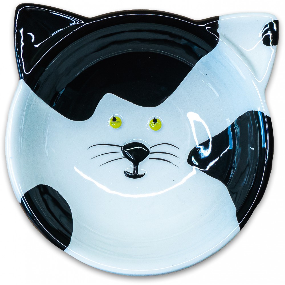 Mr.Kranch Миска керамическая для кошек Мордочка кошки 120 мл черно-белая