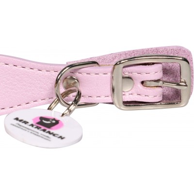 Mr.Kranch Ошейник для собак из натуральной кожи с QR-адресником, 33-40 см. нежно-розовый