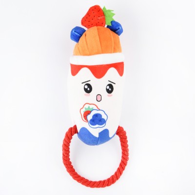 Mr.Kranch Игрушка для собак "Йогурт" плюшевая с канатиком  и пищалкой 19 см