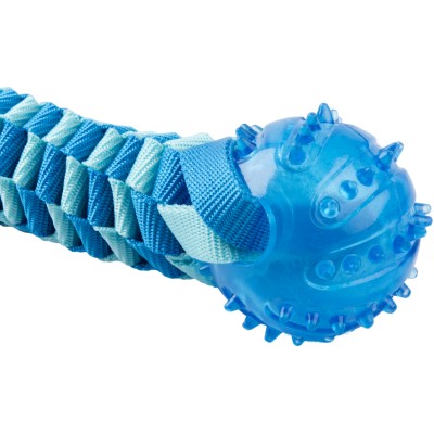Игрушка Mr.Kranch для собак Плетеный жгут с  резиновым мячом, 13 см голубая