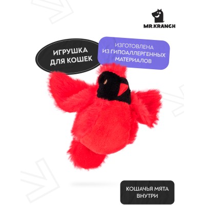 Игрушка Mr.Kranch для кошек Птичка плюшевая с кошачьей мятой 8 см красная