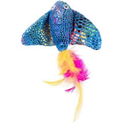 Игрушка Mr.Kranch для кошек Скат плюшевая с кошачьей мятой и перышками 16 см голубая