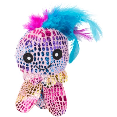 Игрушка Mr.Kranch для кошек Осьминожка плюшевая с кошачьей мятой и перышками 6,5 см розовая