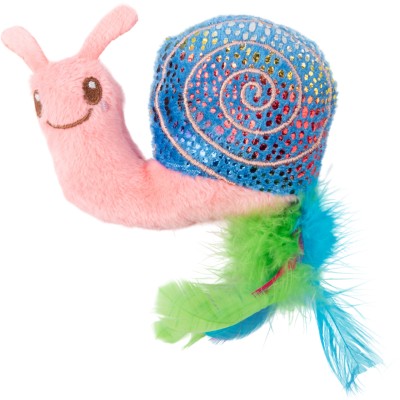 Mr.Kranch Игрушка для кошек Улитка плюшевая с кошачьей мятой и перышками 18 см розовая