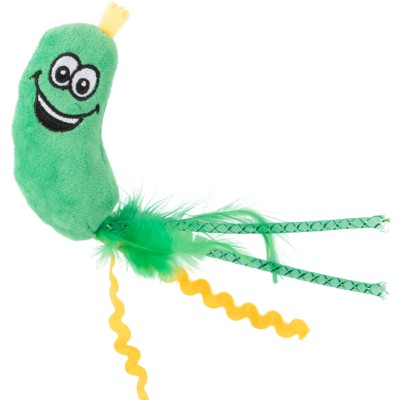 Игрушка Mr.Kranch для кошек Огурчик плюшевая с кошачьей мятой и перышками 17 см зеленая