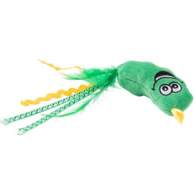 Игрушка Mr.Kranch для кошек Огурчик плюшевая с кошачьей мятой и перышками 17 см зеленая