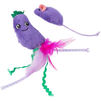 Игрушка Mr.Kranch для кошек Баклажанчик и Мышка плюшевая с кошачьей мятой и перышками 19 см фиолетовая