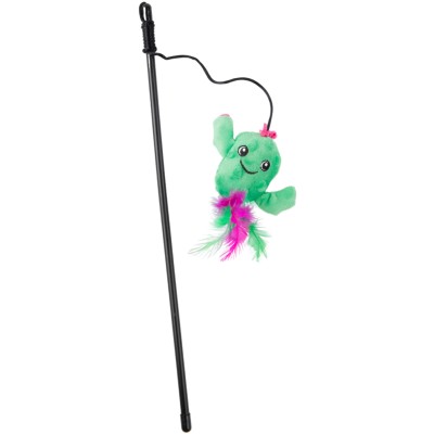 Mr.Kranch Игрушка-дразнилка для кошек Кактус плюшевая с кошачьей мятой и перышками 17 см зеленая