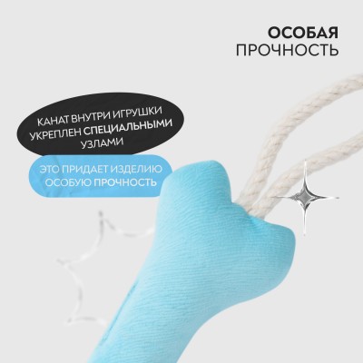 Mr.Kranch Игрушка для собак мелких и средних пород Косточка с канатом 31х9х4см, нежно-голубая