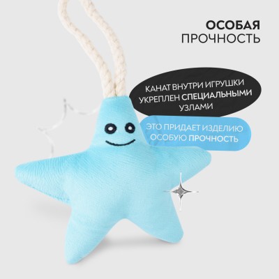 Mr.Kranch Игрушка для собак мелких и средних пород Звездочка с канатом и пищалкой 26х16х5см, нежно-голубая