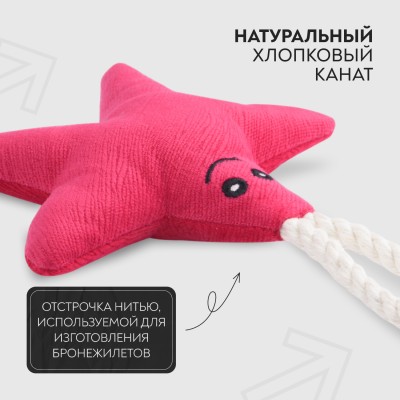 Mr.Kranch Игрушка для собак мелких и средних пород Звездочка с канатом и пищалкой 26х16х5см, ярко-розовая