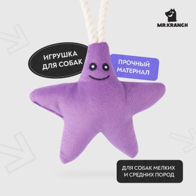 Mr.Kranch Игрушка для собак мелких и средних пород Звездочка с канатом и пищалкой 26х16х5см, фиолетовая