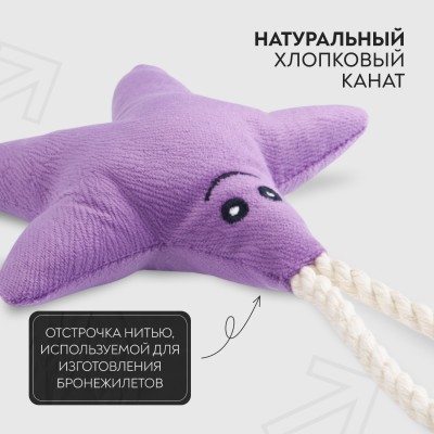 Mr.Kranch Игрушка для собак мелких и средних пород Звездочка с канатом и пищалкой 26х16х5см, фиолетовая