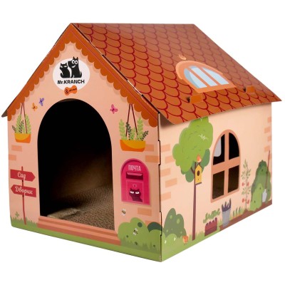 Mr.Kranch Когтеточка-домик для кошек 41.5х39.4х38.5 см из картона с кошачьей мятойбежевая